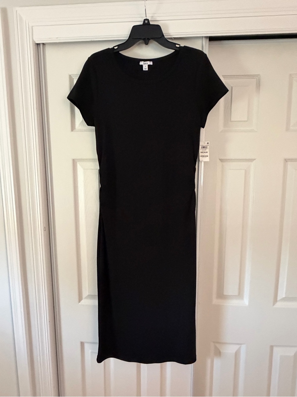 Bar III Black Short-Sleeve Midi Sheath Dress